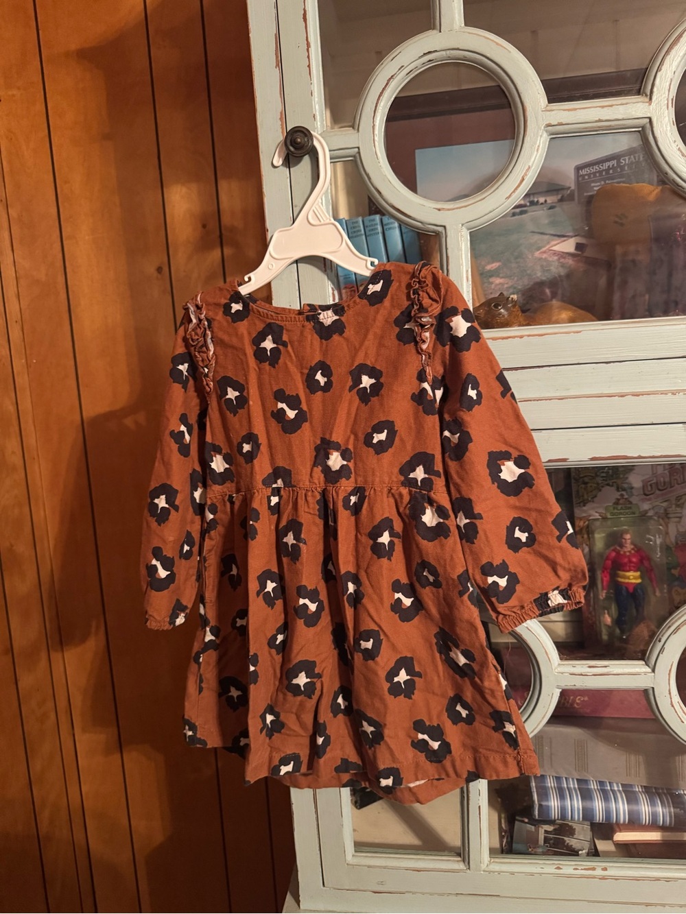 Carter's Rust Brown Floral Ruffle Shoulder Dress Size 4T C3